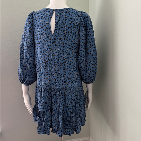 Zara Blue Leopard Tiered Smock Dress large - Picture 7 of 9